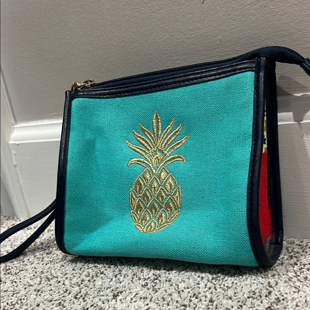 Spartina 449 Blue and Gold Crossbody Bag with Pineapple Design